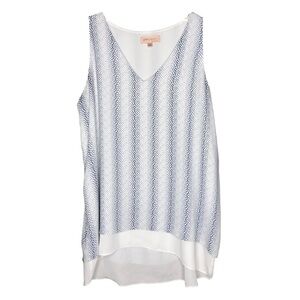 PHILOSOPHY - Blue & White Dot Print Flowy Sheer Layered V-Neck Tank Top Size XL